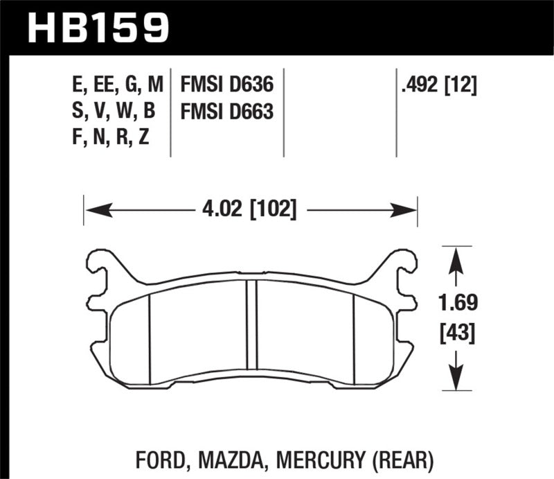 HAWK Blue 9012 Brake Pad Sets - Hawk 94-05 Miata / 01-05 Normal Suspension Blue 9012 Race Rear Brake Pads (D636)