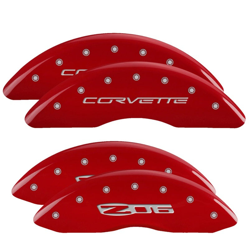 MGP Caliper Covers 4 Logo - MGP 4 Caliper Covers Engraved Front C6/Corvette Engraved Rear C6/Z06 Red finish silver ch
