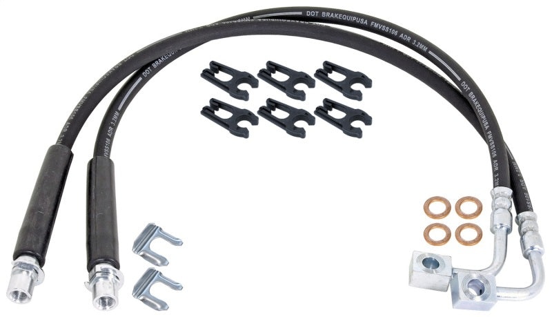 ROK Brake Hose Kits - RockJock JT Gladiator Brake Hose Kit Rear w/ Hoses Frame Clips Copper Washers ABS Wire Clips Pair