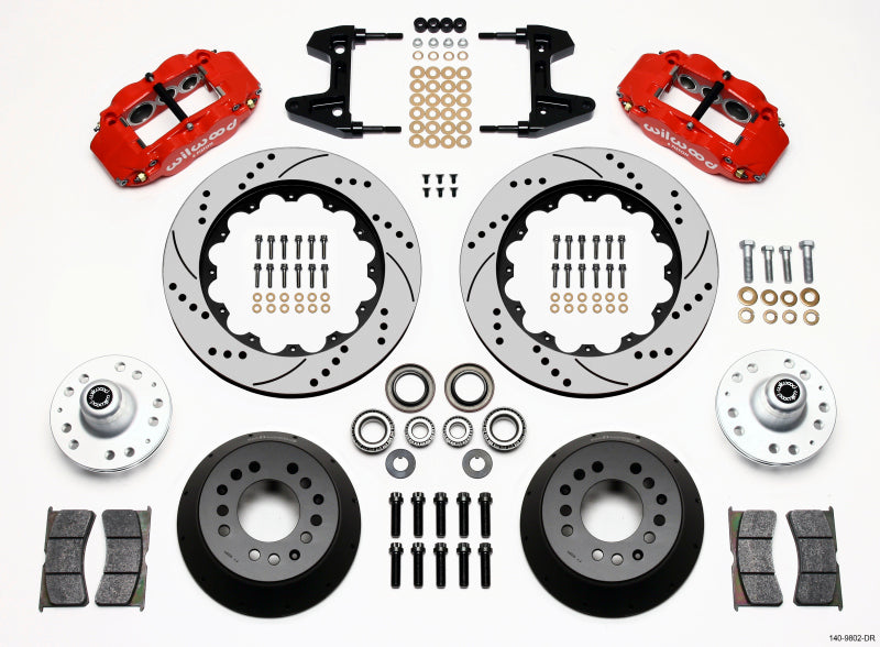 WIL Superlite Brake Kit - Wilwood Narrow Superlite 6R Front Hub Kit 14.00in Drill Red 74-80 Pinto/Mustang II Disc Spindle only