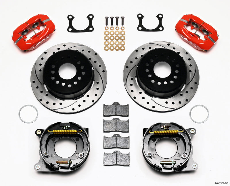 WIL Dynalite Brake Kit - Wilwood Forged Dynalite P/S P-B Kit Drilled-Red Big Ford 2.36in Offset