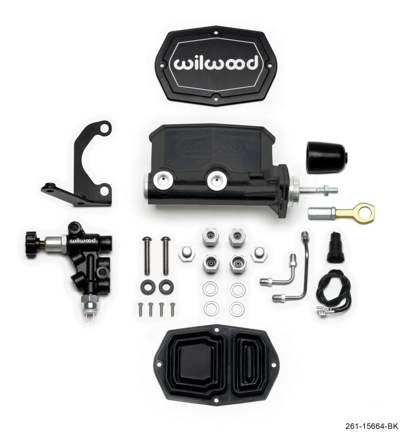 WIL Master Cylinder - Wilwood Compact Tandem M/C - 15/16in Bore w/RH Bracket and Valve (Mustang Pushrod) - Black