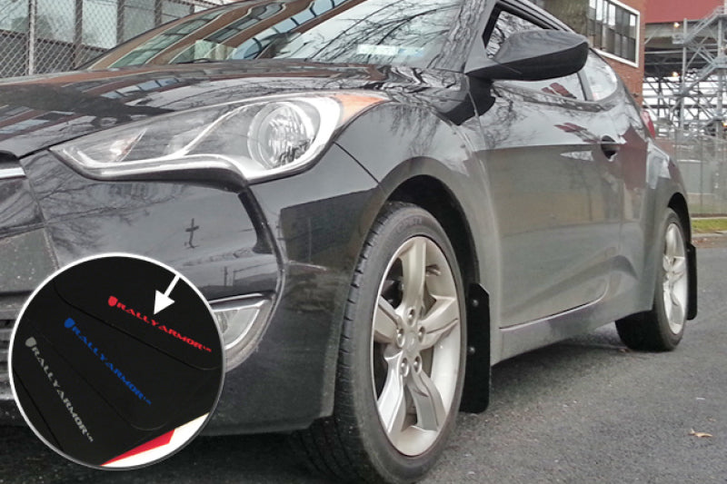 RAL UR Blk Flap/Rd Logo - Rally Armor 12-18 Hyundai Veloster Black UR Mud Flap w/ Red Logo