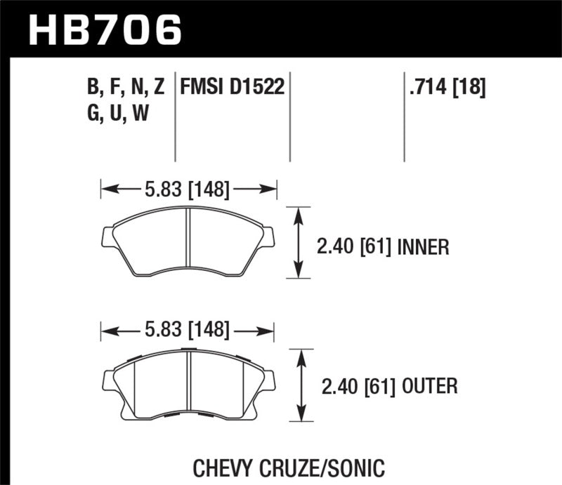 HAWK HP+ Brake Pad Sets - Hawk 11-12 Chevy Cruze Eco/LS/1LT/2LT/LTZ / 12 Sonic LS/LT/LTZ HP Plus Front Street Brake Pads