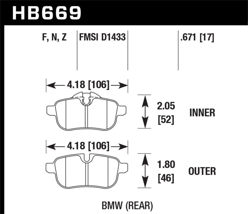 HAWK HP+ Brake Pad Sets - Hawk 09-12 BMW Z4 Rear Street Brake Pads