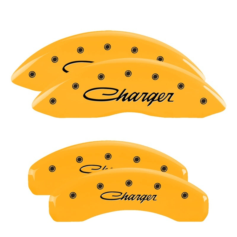 MGP Caliper Covers 4 Logo - MGP 4 Caliper Covers Engraved Front & Rear Cursive/Charger Yellow finish black ch
