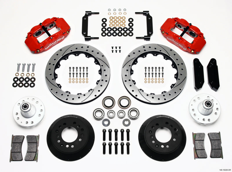 WIL Superlite Brake Kit - Wilwood Narrow Superlite 6R Front Hub Kit 12.88in Drilled Red 1970-1973 Mustang Disc Spindle