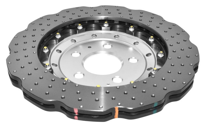 DBA 5000 Series Drilled Rotors - DBA 2014+ Audi RS Q3 Front 5000 Series Cross Drilled & Dimpled Rotor w/Clear Anodized Hat