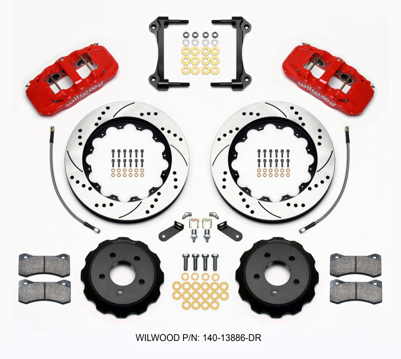 WIL Aero Brake Kit - Wilwood AERO6 Front Hat Kit 14.00 Drilled Red 15-23 Mustang w/Lines