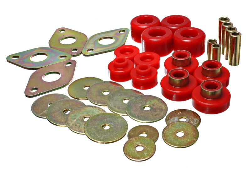 ES Body Mounts - Red - Energy Suspension Body Mount Set-Reg Access & Dbl Cab - Red