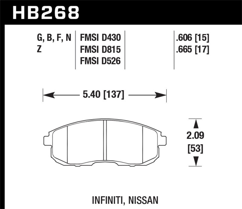 HAWK HP+ Brake Pad Sets - Hawk 03-04 G35/03-05 G35X/ 02-05 350z w/o Brembo HP+ Street Front Brake Pads