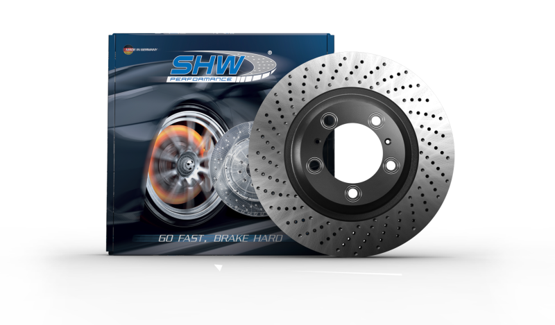 SHW Drilled Monobloc Rotors - SHW 17-19 Porsche 911 Carrera 3.0L w/o Ceramics Right Front Cross-Drill MB Brake Rotor (9P1615302A)