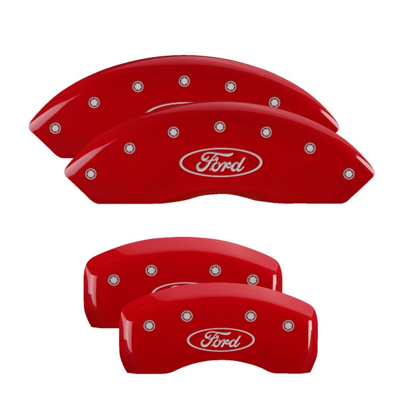 MGP Caliper Covers 4 Logo - MGP 4 Caliper Covers Engraved Front & Rear Oval Logo/Ford Red Finish Silver Char 2018 Ford Fusion