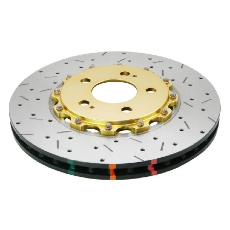 DBA 5000 Slot&Drill Rotors - DBA 08-17 Mitsubishi Evo X Front Drilled & Slotted 5000 Series 2 Piece Rotor w/ Gold Hat