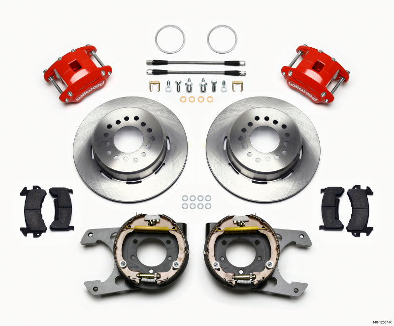 WIL D154 Brake Kit - Wilwood D154 P/S Park Brake Kit Red Jeep Dana 35 2.56 Off 5-lug w/ lines