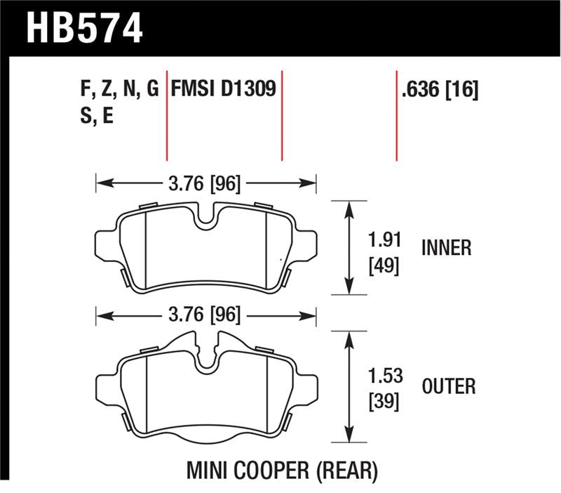 HAWK HPS Brake Pad Sets - Hawk 07+ Mini Cooper HPS Street Rear Brake Pads