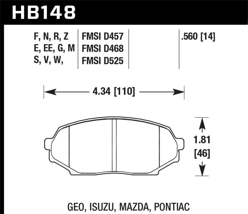 HAWK HPS 5.0 Brake Pad Sets - Hawk 90-93 Mazda Miata Base 1.6L HPS 5.0 Front Brake Pads