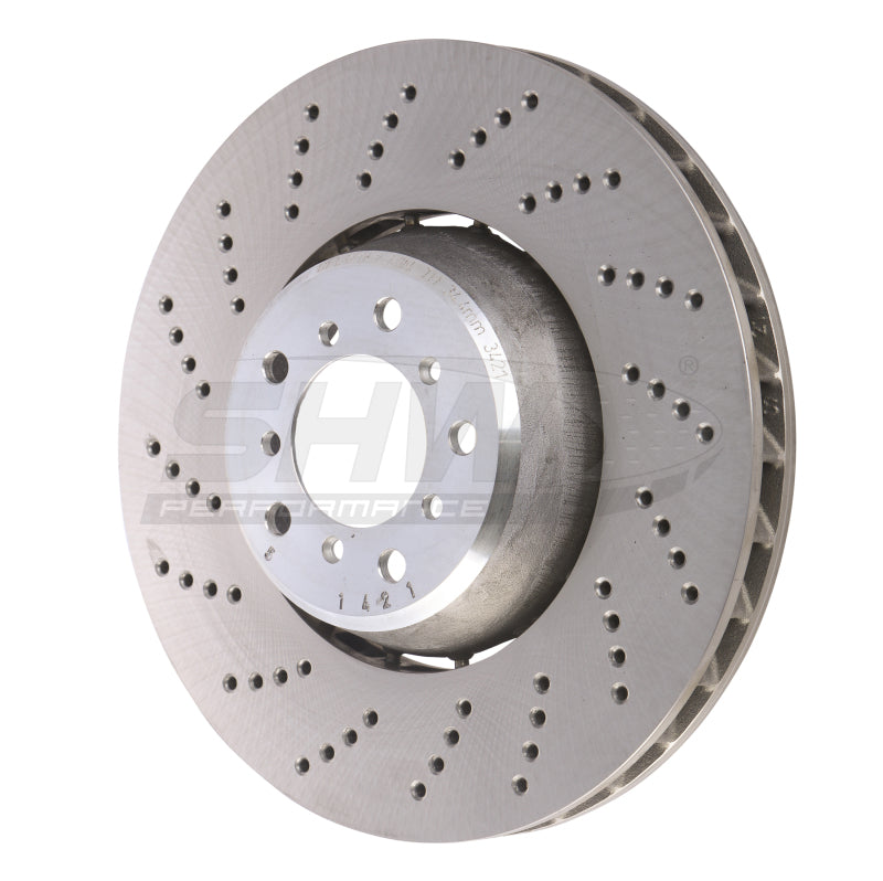 SHW Drilled Lightweight Rotors - SHW 06-10 BMW M5 5.0L Left Front Cross-Drilled Lightweight Brake Rotor (34112282805)