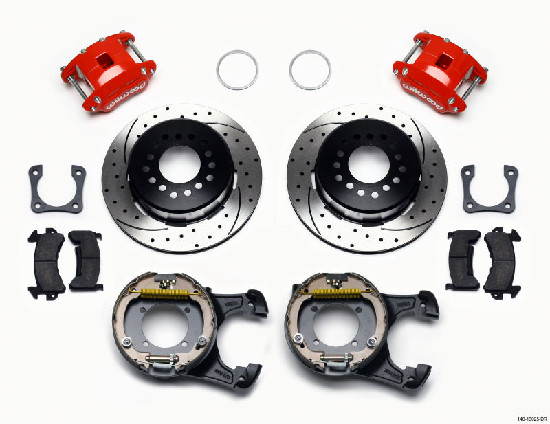 WIL D154 Brake Kit - Wilwood D154 P/S P-B Kit Drilled-Red 12 Bolt 2.81in Offset Staggered Shock