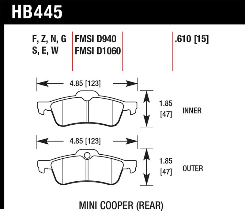 HAWK HP+ Brake Pad Sets - Hawk 02-06 Mini Cooper / Cooper S HP+ Street Rear Brake Pads