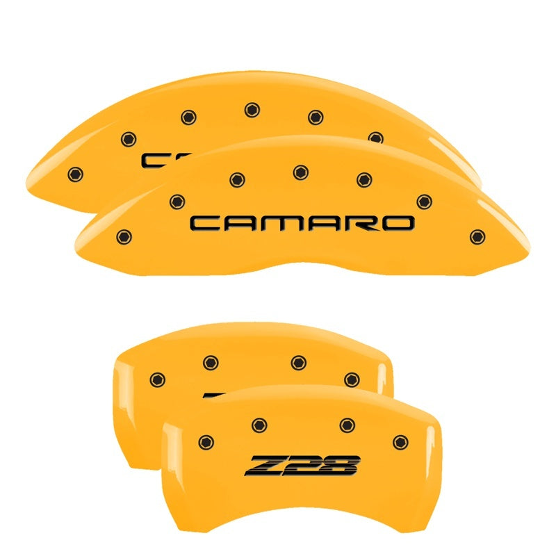 MGP Caliper Covers 4 Logo - MGP 4 Caliper Covers Engraved Front Camaro Rear Z28 Yellow Finish Black Char 2000 Chevy Camaro