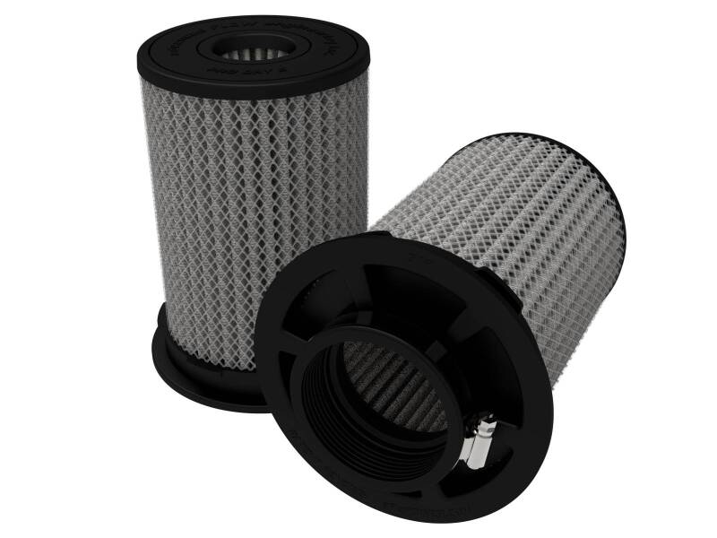AFE Universal Pro Dry S Filter - aFe MagnumFLOW Air Filters 3in F x 5-1/2in B x 5-1/4in T (Inverted) x 8in H - Pair