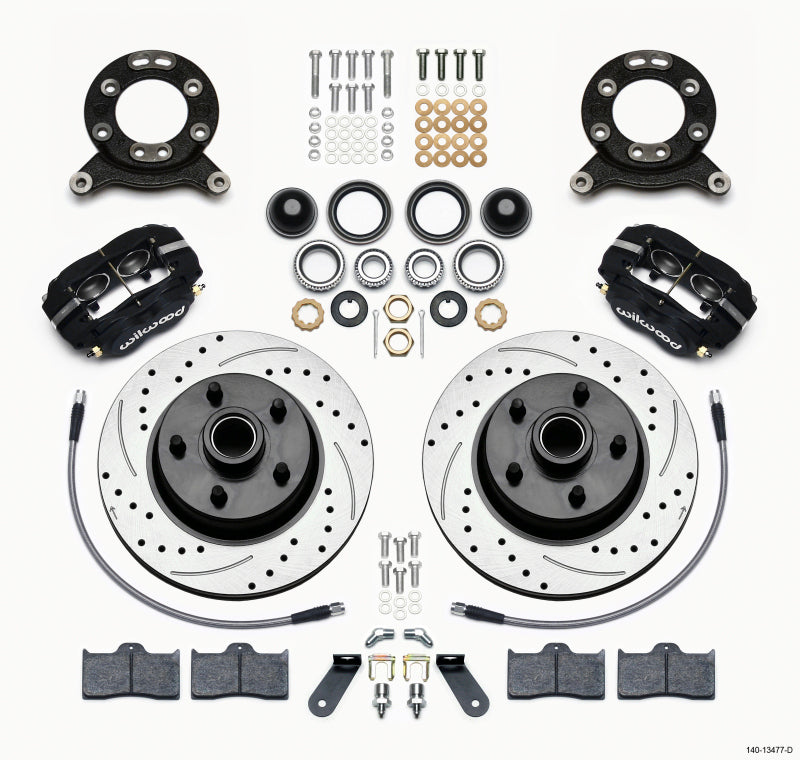 WIL Dynalite Brake Kit - Wilwood Forged Dynalite-M Front Kit 11.30in 1 PC Rotor&Hub-Drill 70-73 Mustang Disc & Drum Spindle