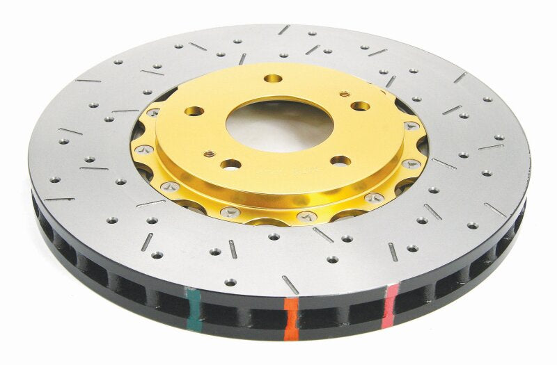 DBA 5000 Slot&Drill Rotors - DBA 03-05 Evo 8/9 Front Drilled & Slotted 5000 Series 2 Piece Rotor Assembled w/ Gold Hat