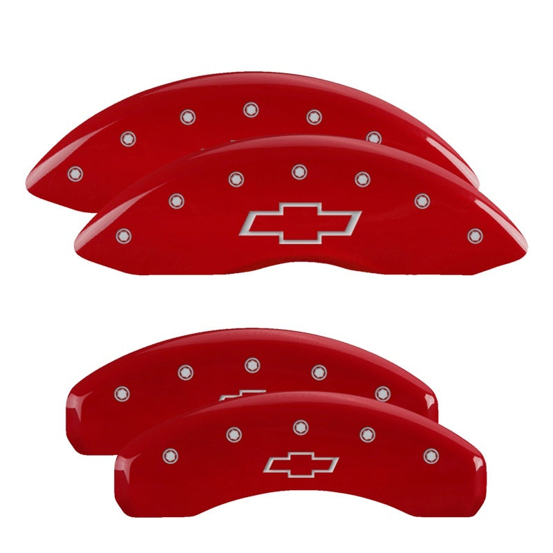 MGP Caliper Covers 4 Logo - MGP 4 Caliper Covers Engraved Front & Rear Bowtie Red finish silver ch