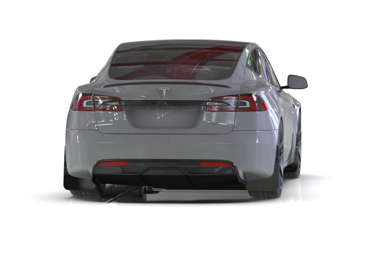 RAL UR Blk Flap/Met. Blk Logo - Rally Armor 21-25 Tesla Model S/ S Plaid Black UR Mud Flap w/Metallic Black Logo