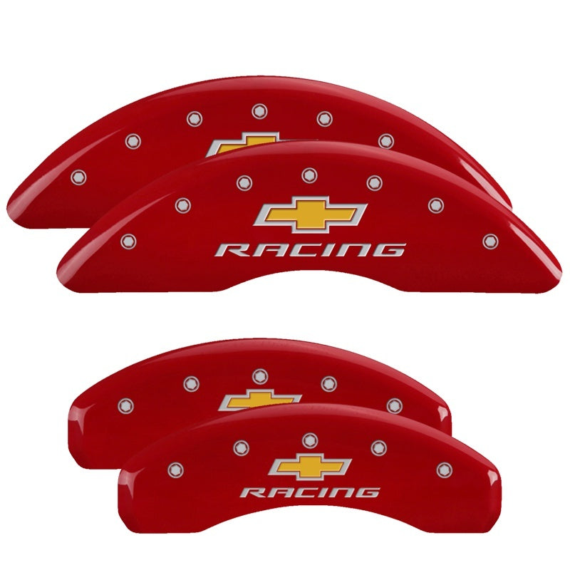 MGP Caliper Covers 4 Logo - MGP 4 Caliper Covers Engraved Front & Rear Chevy Racing Red Finish Silver Char 2016 Chevrolet Camaro