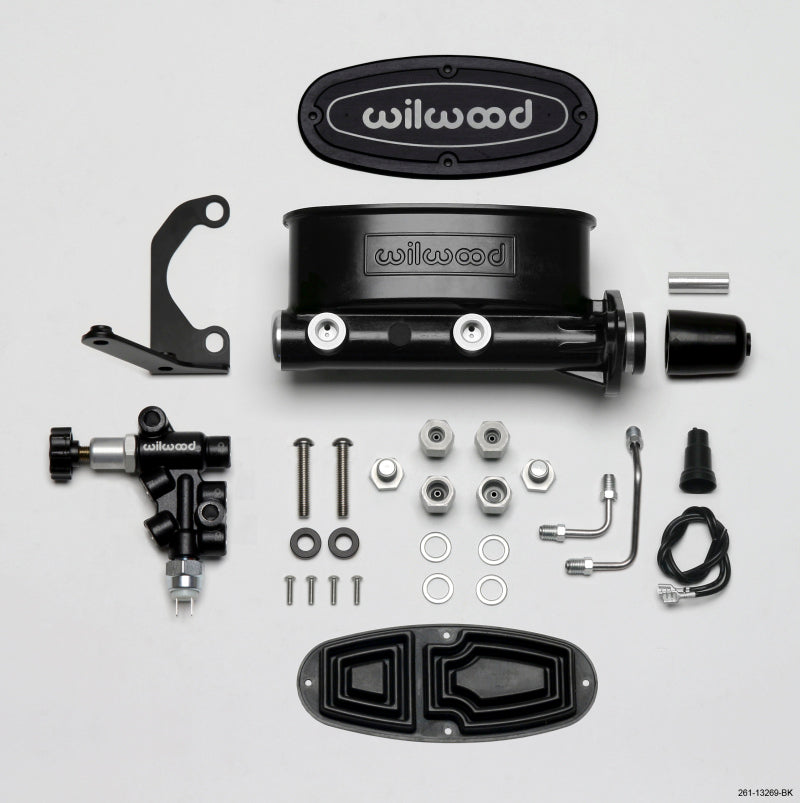 WIL Master Cylinder - Wilwood HV Tandem M/C Kit w L/H Bracket & Prop Valve - 1in Bore Black