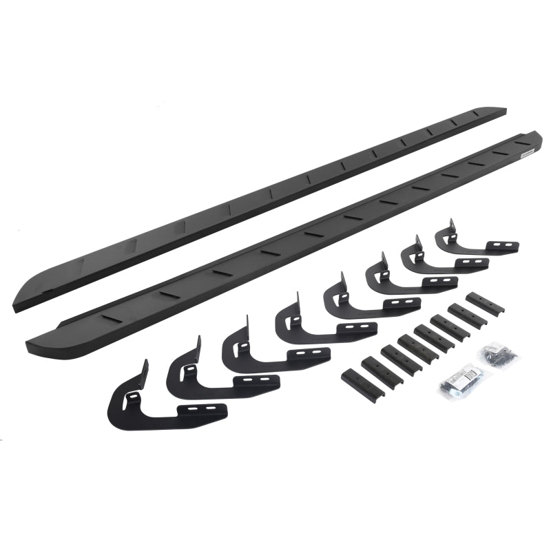 GOR RB10 Slim Running Boards - Go Rhino 15-19 GMC Sierra 2500/3500HD DC (Gas) RB10 Slim Running Boards Kit (w/Brackets) - Tex. Blk