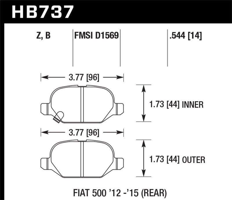 HAWK HPS 5.0 Brake Pad Sets - Hawk 12-15 Fiat 500 Abarth Rear HPS 5.0 Brake Pads