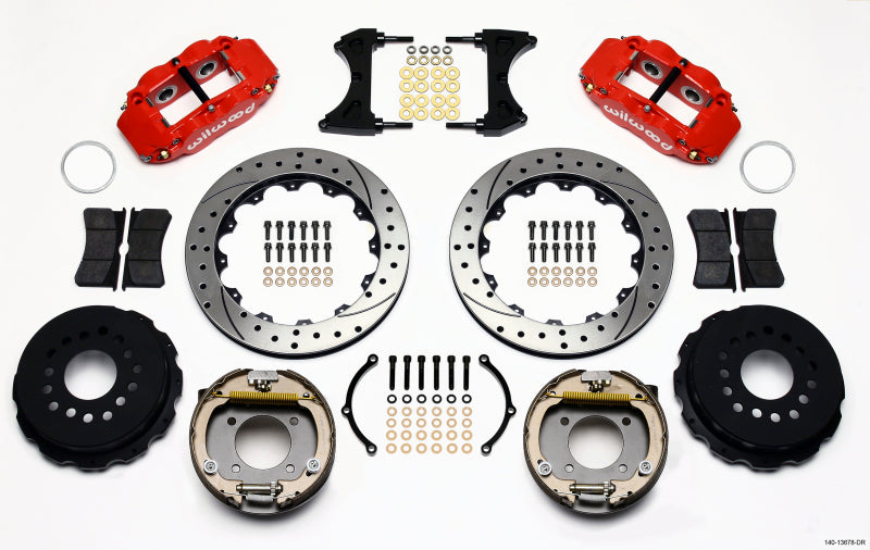 WIL Superlite Brake Kit - Wilwood Narrow Superlite 4R Rear P-Brk Kit 12.88in Drill Red Chevy 12 Bolt w/ C-Clips