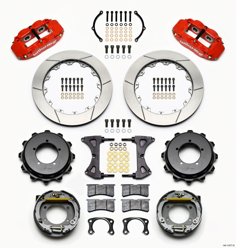 WIL Superlite Brake Kit - Wilwood Narrow Superlite 4R Rear Kit 12.88in Drilled Red Speedway Eng Floater w/ New Style End