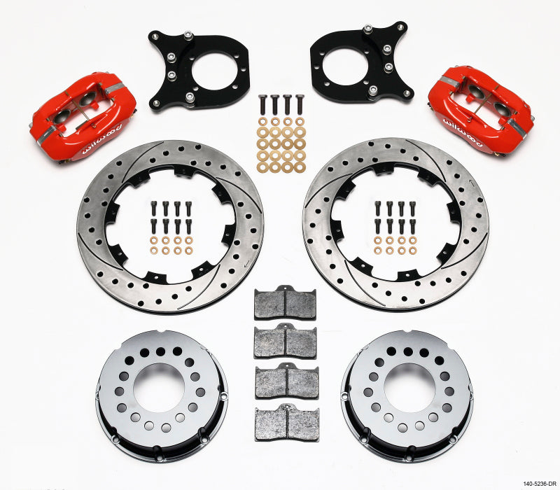 WIL Dynalite Brake Kit - Wilwood Forged Dynalite P/S Rear Kit Drilled Red Chev 12 Bolt w/Clip Eliminator