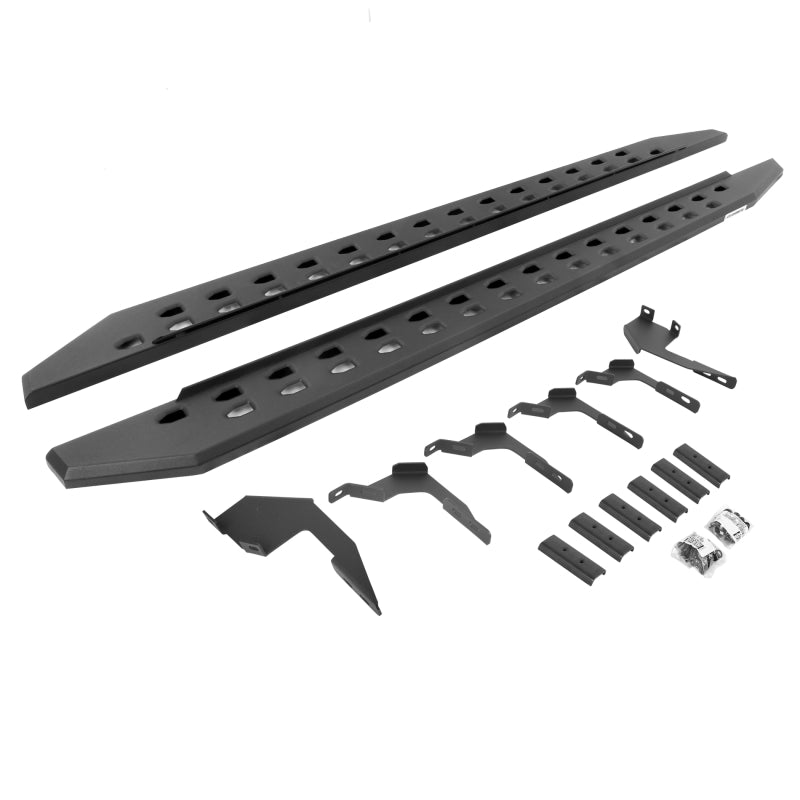 GOR RB20 Slim Running Boards - Go Rhino 19-22 Ford Ranger Crew Cab 4DR RB20 Slim Running Boards Kit (Incl. Brackets) - Tex. Blk