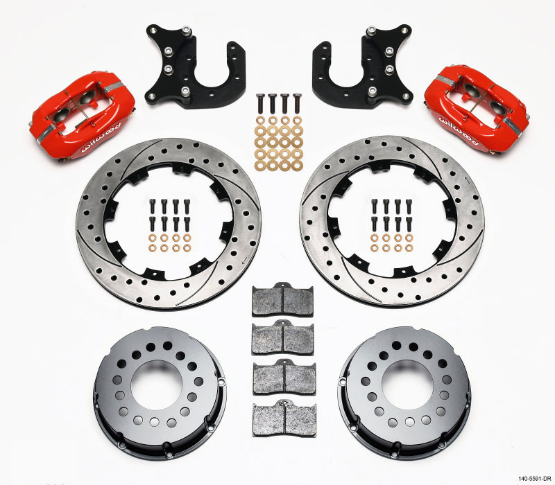 WIL Dynalite Brake Kit - Wilwood Forged Dynalite P/S Rear Kit Drilled Red Mopar/Dana 2.36in Off w/Snap Ring Bearing