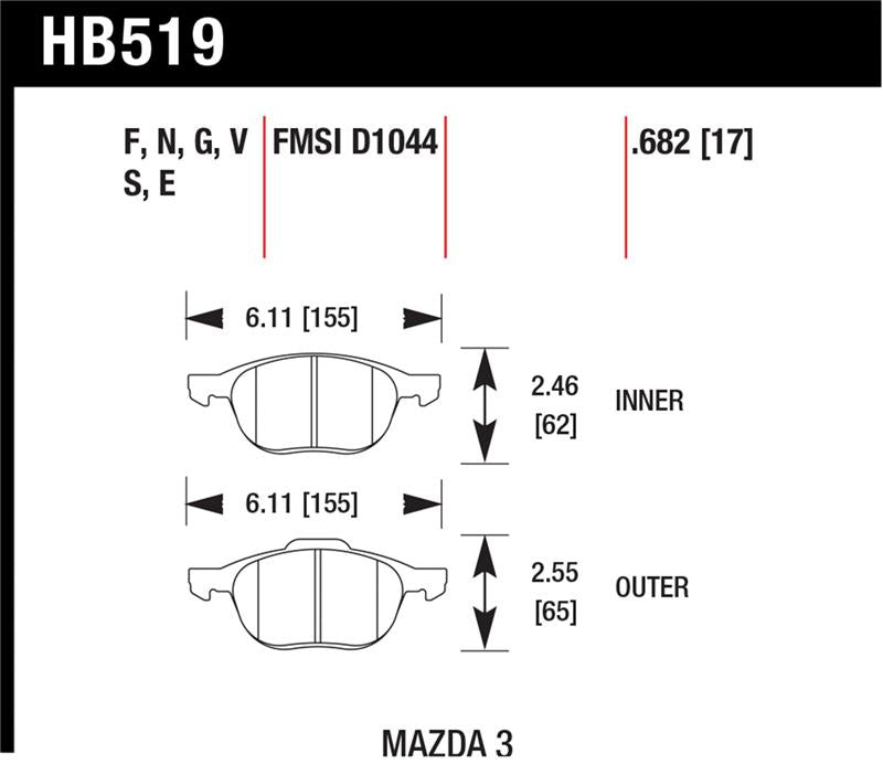 HAWK HP+ Brake Pad Sets - Hawk HP+ 08-09 Mazda 3 / Ford/ Volvo HP+ Street Front Brake Pads