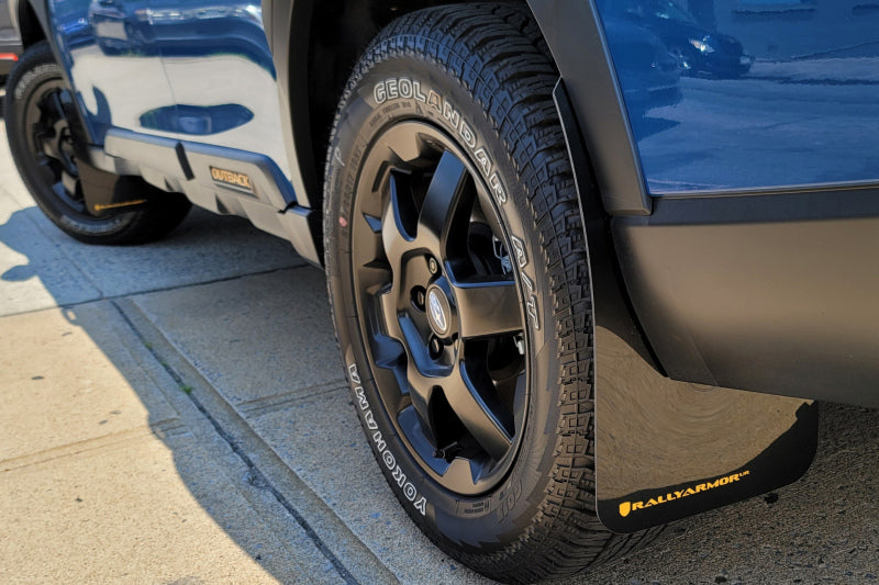 RAL UR Blk Flap/Blue Logo - Rally Armor 22-25 Subaru Outback Wilderness Black Mud Flap Blue Logo