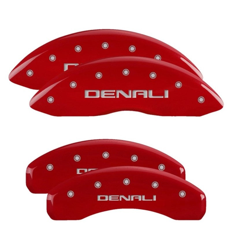 MGP Caliper Covers 4 Logo - MGP 4 Caliper Covers Engraved Front & Rear Denali Red finish Silver Engraved