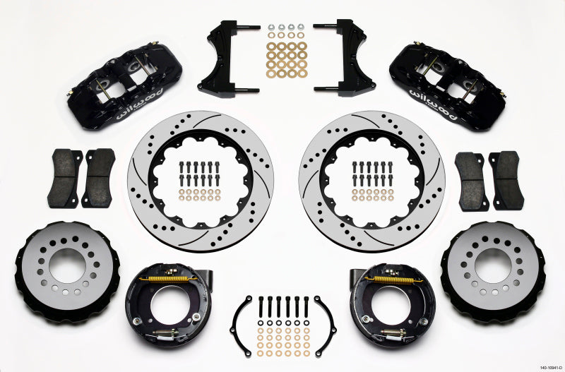 WIL Aero Brake Kit - Wilwood AERO4 Rear P-Brake Kit 14.00in Drilled Chevy C-10 2.42 Offset 5-lug