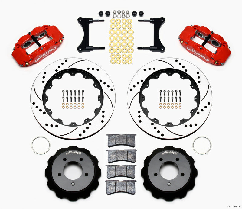 WIL Superlite Brake Kit - Wilwood Narrow Superlite 6R Front Hat Kit 14.00in Drill Red 93-96 Mazda RX7
