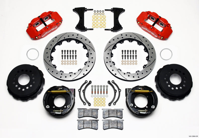 WIL Superlite Brake Kit - Wilwood Narrow Superlite 4R Rear P-Brk Kit 12.88in Drilled Red Chevy 12 Bolt w/ C-Clips