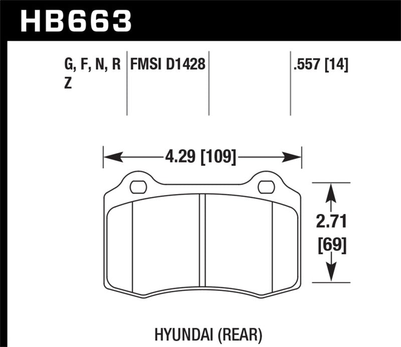 HAWK HPS Brake Pad Sets - Hawk 10 Hyundai Genesis Coupe (Track w/ Brembo Breaks) HPS Street 14mm Rear Brake Pads