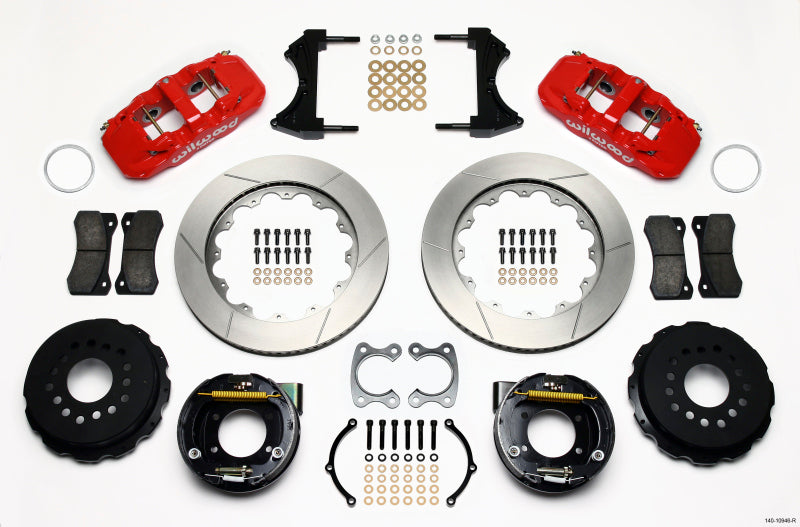 WIL Aero Brake Kit - Wilwood AERO4 Rear P-Brake Kit 14.00in Red Small Ford 2.66in Offset