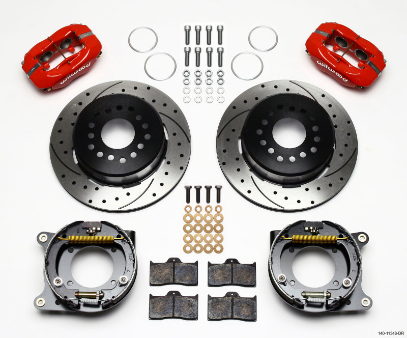 WIL Dynalite Brake Kit - Wilwood Forged Dynalite P/S Park Brake Kit Drill-Red 55-57 Chevy 2.34in Offset