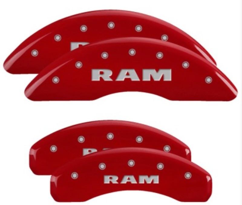 MGP Caliper Covers 4 Logo - MGP 4 Caliper Covers Engraved Front & Rear 2019 Ram 1500 Red Finish Silver RAM Logo
