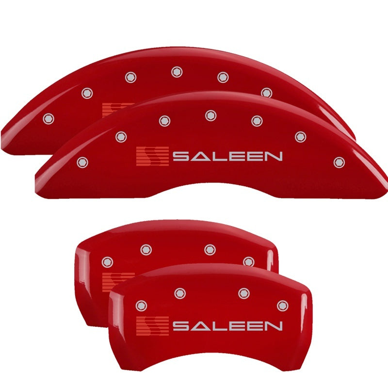 MGP Caliper Covers 4 Logo - MGP 4 Caliper Covers Engraved Front & Rear 15-23 Ford Mustang Yellow Finish Black Saleen Logo
